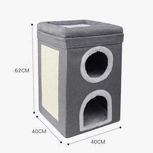 Casa Condominio Plegable para Gatos con Túnel, Rascador y Cama Lavable, Cueva Cálida de 2 Pisos para Gatos y Perros - Product Image 2