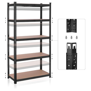 Étagère <span class=keywords><strong>métallique</strong></span> noire à 5 niveaux, légère, réglable, sans boulons, pour entrepôt et usage domestique - Product Image 1
