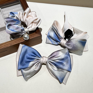 Français Bleu Tie Dye Bandeau Chouchou Arc Pince À Cheveux Frais Doux Tie Dye Ponytail Clip Bande De Cheveux Accessoires De Cheveux - Product Image 4