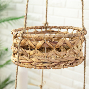 Panier suspendu Qingqian à trois niveaux, rond, en paille tressée, pour balcon, jardin, intérieur, extérieur, décoration - Product Image 4