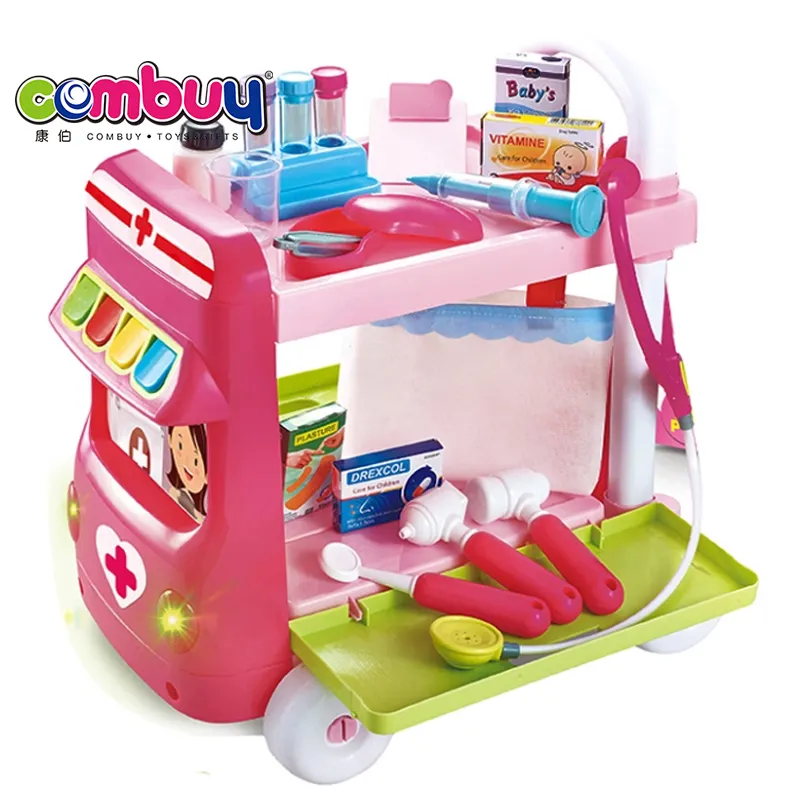 Yeni ürün çok fonksiyonlu doktor oyuncak otobüs şekli mutfak arabası dolabı