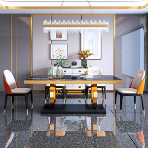 Ensemble <span class=keywords><strong>de</strong></span> Meubles <span class=keywords><strong>de</strong></span> Luxe pour <span class=keywords><strong>Salle</strong></span> à <span class=keywords><strong>Manger</strong></span>, Table à <span class=keywords><strong>Manger</strong></span> en Marbre et Métal avec <span class=keywords><strong>6</strong></span> Chaises, Fabriqué à Foshan, Tables et Chaises pour Restaurant - Product Image 6