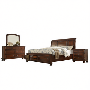 Set Camera da Letto Baltimore Queen 4 Pezzi in Legno di Noce Scuro Stile Tradizionale con Spazio di Archiviazione - Product Image 1