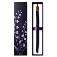 Pinceau à ongles en acrylique avec manche métallique violet, logo personnalisé, 100% pur Kolinsky, pour la pose d'ongles en acrylique - Vente en gros