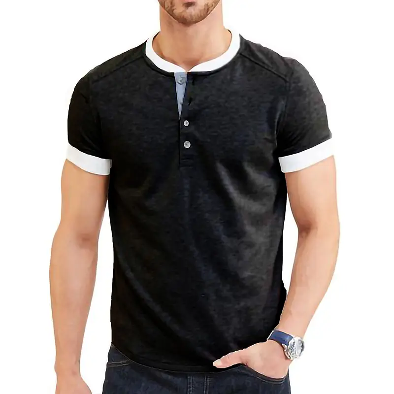 Henry Collar T-Shirt Herren Casual Solid Color Kurzarm Top T-Shirts Herren New Autumn Hochwertige Baumwolle Herren T-Shirts