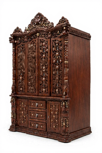 Divine Teak Wood Puja Mandir In <b>Walnut</b> Finish Big Size Solid Wood Mandir With Carved Doors For Home Traditional Home Shrine USA - Product Image 2