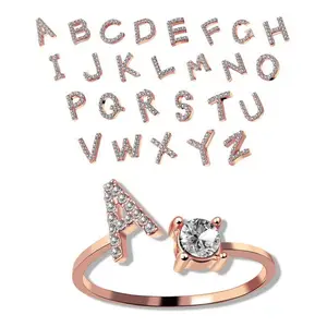 Women Jewelry Personalized Adjustable Zircon Open Letters Alphabet Initials Rings A-Z Letter Adjustable Opening Rings