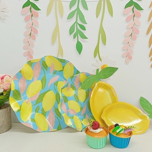 ชุดอุปกรณ์จัดงานวันเกิดเด็ก DAMAI สีเหลืองลายเลมอน จานผลไม้ ชุดภาชนะใช้แล้วทิ้ง จานกระดาษลายเลมอน แก้ว กระดาษเช็ดปาก - Product Image 5