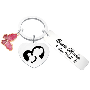 Custom "Beste Mama der Welt" Heart <b>Keychain</b> with Butterfly Charm, <b>Personalized</b> Stainless Steel Mother's Day Gift Keyring for Mom - Product Image 1