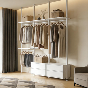 Armoire ouverte autoportante en aluminium à profil mince et réglable avec <span class=keywords><strong>4</strong></span> tiroirs, penderie moderne sans <span class=keywords><strong>portes</strong></span> pour chambre à coucher et salon - Product Image 1