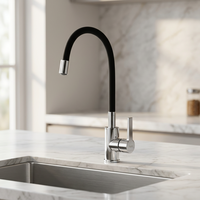 Keran Dapur Modern dari Paduan Seng, Satu Lubang, Terpasang di Dek, Finishing Hitam Krom Emas, Pegangan Tunggal, Katup Keramik Air Dingin