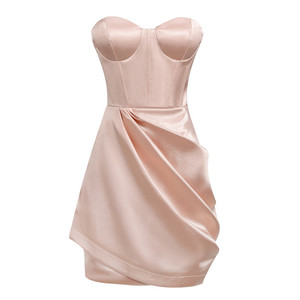 A5013 Wholesale Champagne <strong>Gold</strong> Bandeau Off Shoulder Sleeveless Summer <strong>Clothes</strong> for Women Dress - Product Image 2