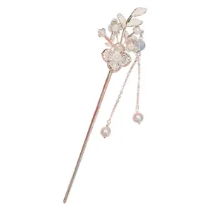 AA00597 China Classical Style Flower Leaves Hairpins Crystal Rhinestone Tassel Hair Sticks Wedding Hair Accessories