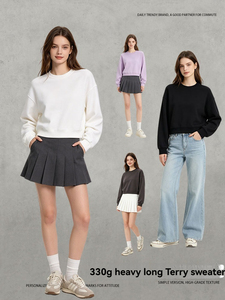 Nuova <span class=keywords><strong>Felpa</strong></span> Invernale da Donna 330G in <span class=keywords><strong>Pile</strong></span> Pesante con Collo Rotondo Personalizzabile, Tinta Unita, Design Trendy Harsu Line, Top Casual - Product Image 2