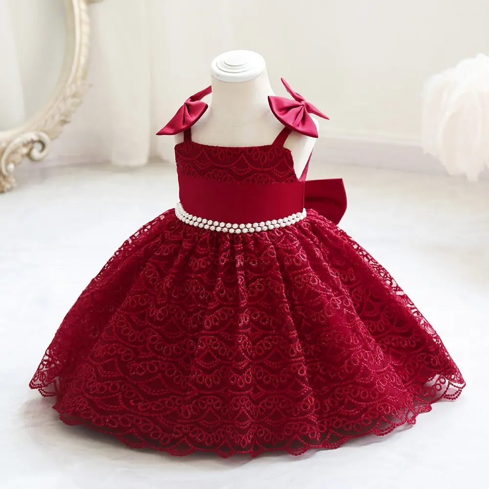 New Design Kids Girls Formal Slip Dress Pageant Luxury Lace Flower Little Baby Girls Wedding Party Princess Dress
