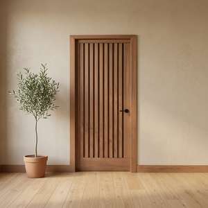 Puerta Interior de Madera con Listones y Detalles Decorativos de Diseño Exclusivo para el Hogar - Product Image 1