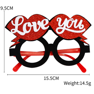 Kacamata Felt Hitam Kustom Dengan Hati Glitter Merah & Sayap Malaikat Perak, Properti Foto Booth Pesta Romantis Valentine - Product Image 2