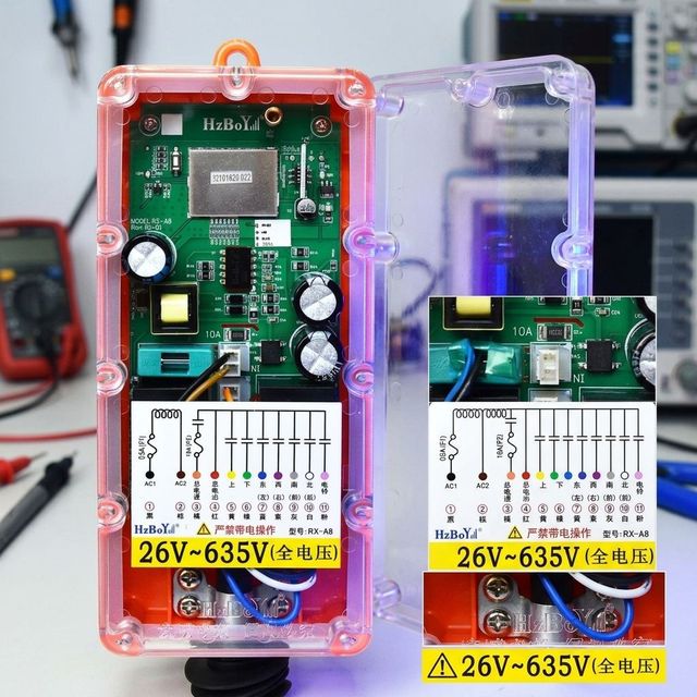 IP65 Waterproof 6 Buttons Industrial Wireless Remote Control RX-A8 DC24V-450V Radio Controller for Hoist Crane Lifting