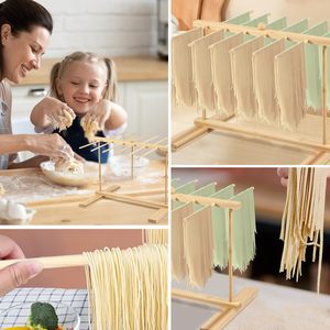 Wooden Noodle <b>Drying</b> <b>Rack</b> Square Bamboo Pasta <b>Rack</b> With Stand Household Kitchen Storage <b>Rack</b> - Product Image 2