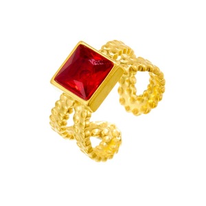 Geometric Square Gold Plated <b>Adjustable</b> <b>Ring</b> With Red Stone Bezel Setting Unisex Party Jewelry - Product Image 5