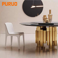 Table de salle à manger ronde en marbre OEM ODM avec plateau tournant Lazy Susan, table à manger en marbre avec plateau rotatif et pieds en acier inoxydable