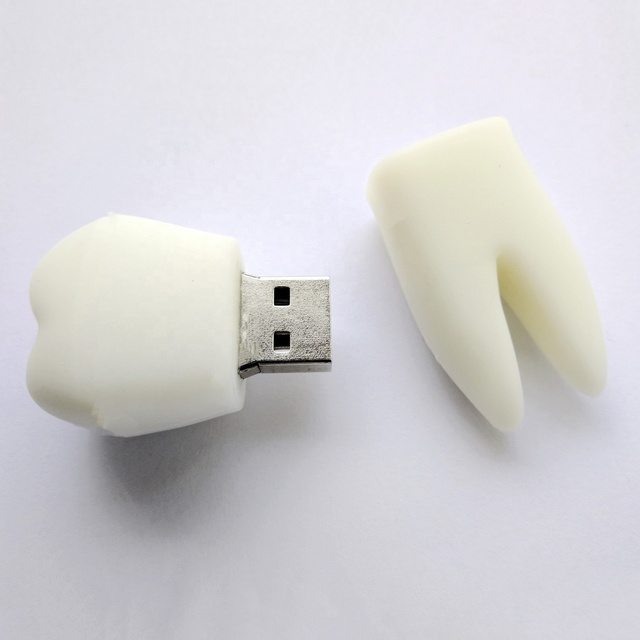 2022 Wholesale custom 3D model Pvc cartoon Usb 2.0 3.0 flash drive white tooth shape  pvc usb stick