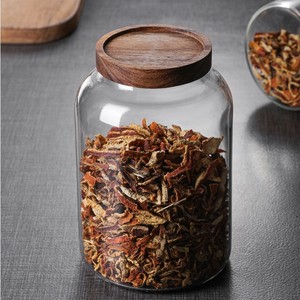 Pot de conservation en verre avec couvercle en bois, grande capacité, récipient hermétique pour écorces de mandarine séchées, forme ronde, taille L - Product Image 3