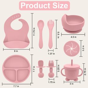 Ensemble d'alimentation pour bébé en silicone réutilisable classique, personnalisé, best-seller 2026, cadeau pour nouveau-né, ensemble d'assiettes pour bébé - Product Image 5