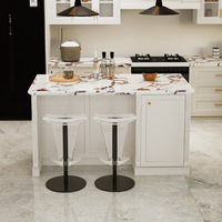 Îlot de cuisine/bar moderne en chêne massif de style français de luxe de Foshan avec plateau en dalle de roche et structure en fer intégrée pour petit appartement