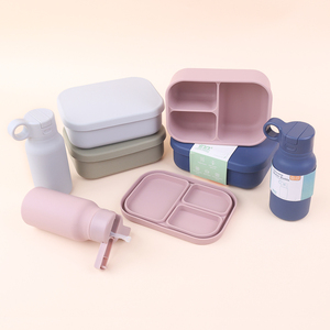 Eco Friendly 3 Compartment Divided Microwave Safe Bpa Free Silicone Bento <b>Lunch</b> <b>Box</b> Kids Set for School Student - Product Image 5