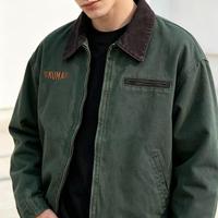Veste en toile épaisse vintage délavée pour homme avec fermeture éclair, idéale pour l'hiver