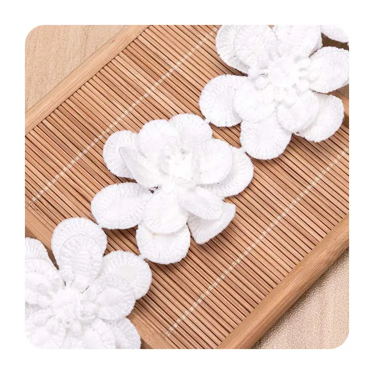 Factory Manufacturing 3d Lace Trim Chemical Embroidery Lace TrimColor Flower Lace