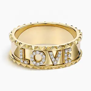 Fine Jewelry 18K Densely Set Zirconia Customizable Word Ring For Valentine's Day gift