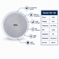HD-192 Haut-parleur encastré PA de 6 pouces 3W/6W, haut-parleur de plafond 100V avec impédance de 8 ohms pour les magasins de détail et l'utilisation en commerce de détail