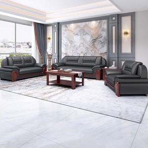 Conjunto de Sofás de Oficina Modernos y Minimalistas, con Estructura de Madera Sólida y Tapicería de Cuero, Duraderos, para Reuniones de Negocios, Recepción, Sala de Estudio, Espacio Comercial - Product Image 2