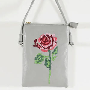 Sac à main portable en tissu brodé 3D avec motif de fleurs chinoises, sac à bandoulière pour téléphone portable avec fermeture à serrure et décoration en perles - Product Image 2