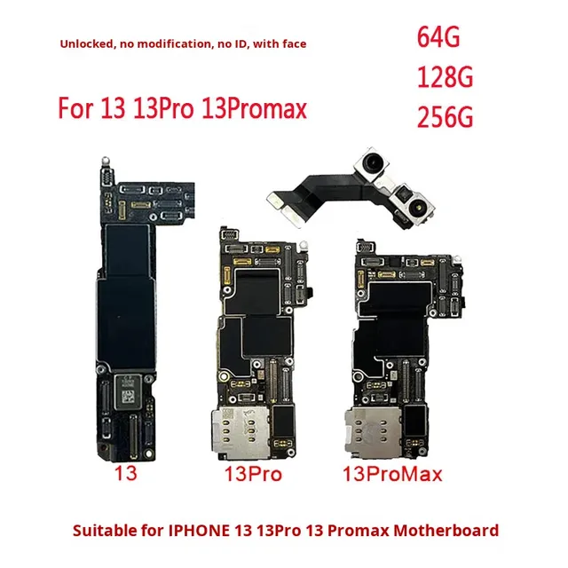 IPhone Motherboard for IPhone 13/13 Pro/13 Pro Max Unlocked No Repair No ID Whit Face ID Mobile Phone Motherboard 64G/128G/256G