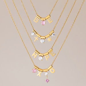 Ensemble cadeau de collier pendentif amovible en forme de lettre, croix, étoile, tube, en acier inoxydable <span class=keywords><strong>plaqué</strong></span> <span class=keywords><strong>or</strong></span> 18 carats avec CZ blanc et rose, de la marque J&D Jewelry - Product Image 1