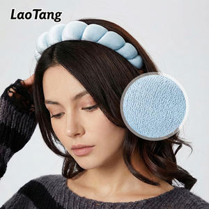 عصابة رأس للسبا بشعار مخصص، إسفنجية لغسل الوجه، ناعمة كالسحاب، عصابة شعر للعناية بالبشرة والمكياج للنساء والفتيات، للحمام والرياضة - Product Image 1