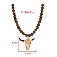 Collar de Piedras de Lava con Estilo Bohemio Tribal, Hecho a Mano con Nudos, Adornado con Diamantes de Imitación, Colgante de Cabeza de Búfalo con Cuernos de Toro