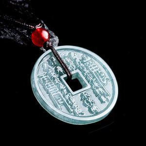 Amuleto Taoísta de Jadeíta Natural Azul Agua, Moneda de Jade, Diseño Original UNISEX, Estilo Chino Taoísta HJ101 - Product Image 2