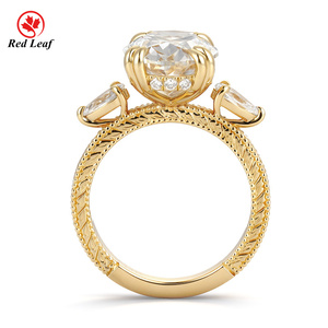 Anello con Diamante Coltivato in Laboratorio Certificato IGI Redleaf, Ovale Trilogy, in Oro Massiccio 10K 14K 18K, Anello di Fidanzamento e Matrimonio Personalizzato 1CT 2CT 5CT - Product Image 3