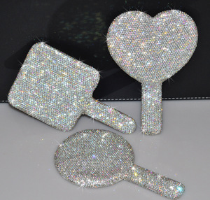 White <b>Square</b> Shaped Bling Rhinestone Handheld <b>Mirror</b> Dazzling Cute Hand <b>Mirrors</b> Makeup <b>Mirror</b> for Bride Wedding Gifts - Product Image 2