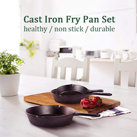 Poêle à frire en fonte métallique pré-culottée de 6 pouces, revêtue d'huile végétale, ensemble de 3 poêles grill noires, compatibles gaz et induction