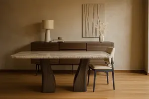 โต๊ะอาหารทรงสี่เหลี่ยมผืนผ้า ดีไซน์หรูหราทันสมัย หน้าท็อปหินอ่อน โครงไม้ สำหรับ 6 ที่นั่ง ปรับระดับได้ เฟอร์นิเจอร์ห้องอาหาร รับประกัน 5 ปี - Product Image 4