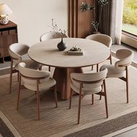 Combinaison table et chaises en bois massif, petit salon, couleur noyer, table à manger circulaire simple