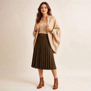 Mantella/Coprispalle da <span class=keywords><strong>Donna</strong></span> in Cashmere 100% Lavorato a Maglia, Monocolore, con Maniche a Pipistrello e Apertura Frontale, Vestibilità Ampia, Personalizzabile per Ingrosso - Product Image 3