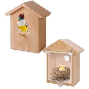 Nichoir extérieur en plastique avec ventouse Mangeoire à oiseaux en bois et nid pour animaux de compagnie pour la décoration de fenêtre de jardin de villa - Product Image 1