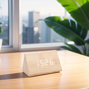 Wholesale Modern Wooden LED Alarm Clock <b>Triangle</b> Multifunction Thermometer Calendar for Bedroom Sound & <b>Light</b> Control - Product Image 4