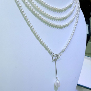 Collier de perles d'eau douce exquises de 3-4 mm, presque sans défaut, design extensible de 160 cm, édition printemps/été presque sans défaut - Product Image 4